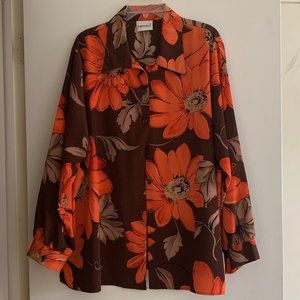 Orange Flowered Long Sleeve Buttoned Down Blouse